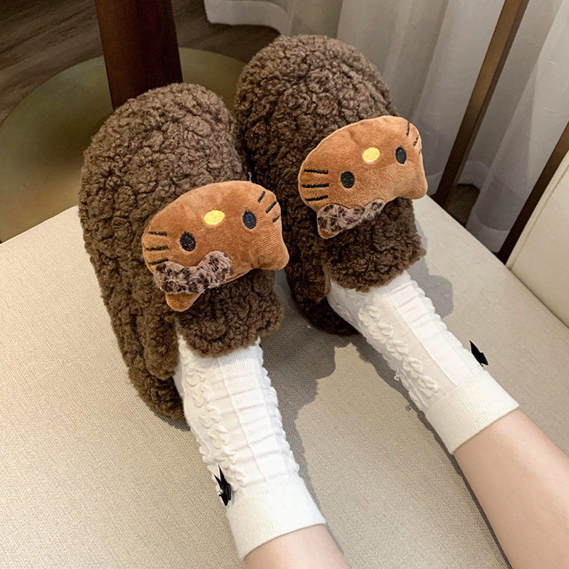 棉拖鞋小猫女生卡通包头百搭秋冬季时尚可爱毛毛鞋外穿一脚蹬厚底