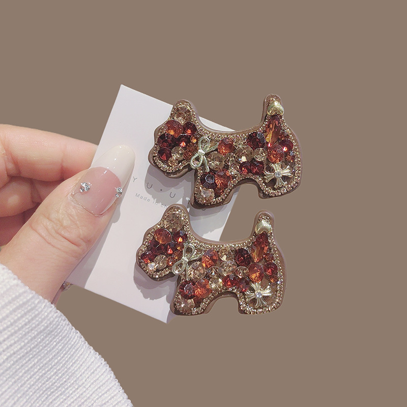 卡通钻发夹女咖色爱心边夹侧边前额发卡2025新款刘海夹子高端头饰