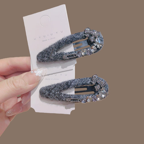 淡颜系少女 法式气质毛绒锆石水钻发夹 轻奢气质刘海边夹bb夹发卡