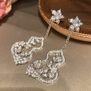 银色葫芦耳环树叶花朵镂空长款流苏国风大气优雅S925银针淑女