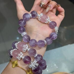 天然原创女生粉晶薰衣草蝴蝶结