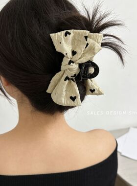 韩系新款纹理布料爱心波点双蝴蝶结抓夹时尚轻奢气质百搭发夹发饰