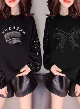 设计感重工亮片字母印花短款黑色卫衣欧洲站2022秋季女装新款欧货