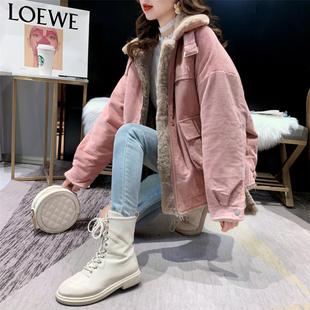 宽松百搭拉链灯芯绒羊羔毛加厚保暖工装 韩版 棉衣外套 新款 2023冬季