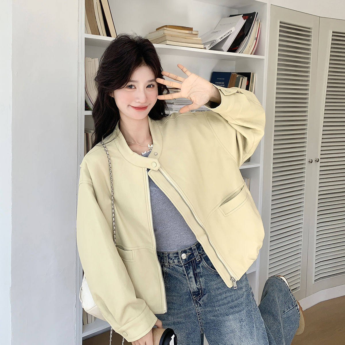 黄色短款pu皮衣外套女春秋新款小个子复古炸街夹克高级感机车服,女装/女士精品,短外套,淘宝优惠券,粉丝福利购,淘宝优惠卷