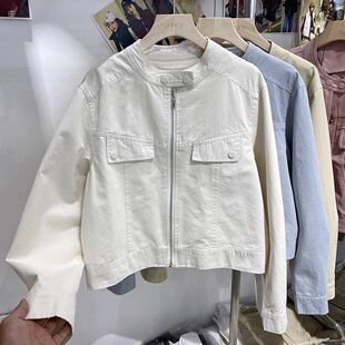 韩版水洗复古做旧牛仔短款外套女2025春季新款纯色港式小个子上衣