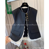 高级感超好看蕾丝假两件西装 马甲背心外套上衣女韩版 春装 DHR 新款