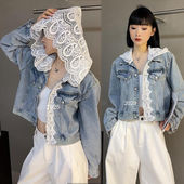 洋气显瘦超蕾丝连帽牛仔短外套女上衣 小香风时尚 韩系2025春季 新款