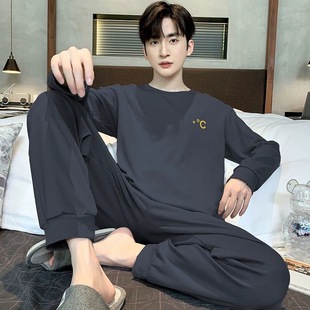 家居服套装 100%纯棉睡衣男士 青年休闲宽松外穿全棉大码 长袖 春秋季
