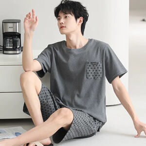 100%纯棉睡衣男士夏季短袖夏天可外穿休闲宽松薄款全棉家居服套装