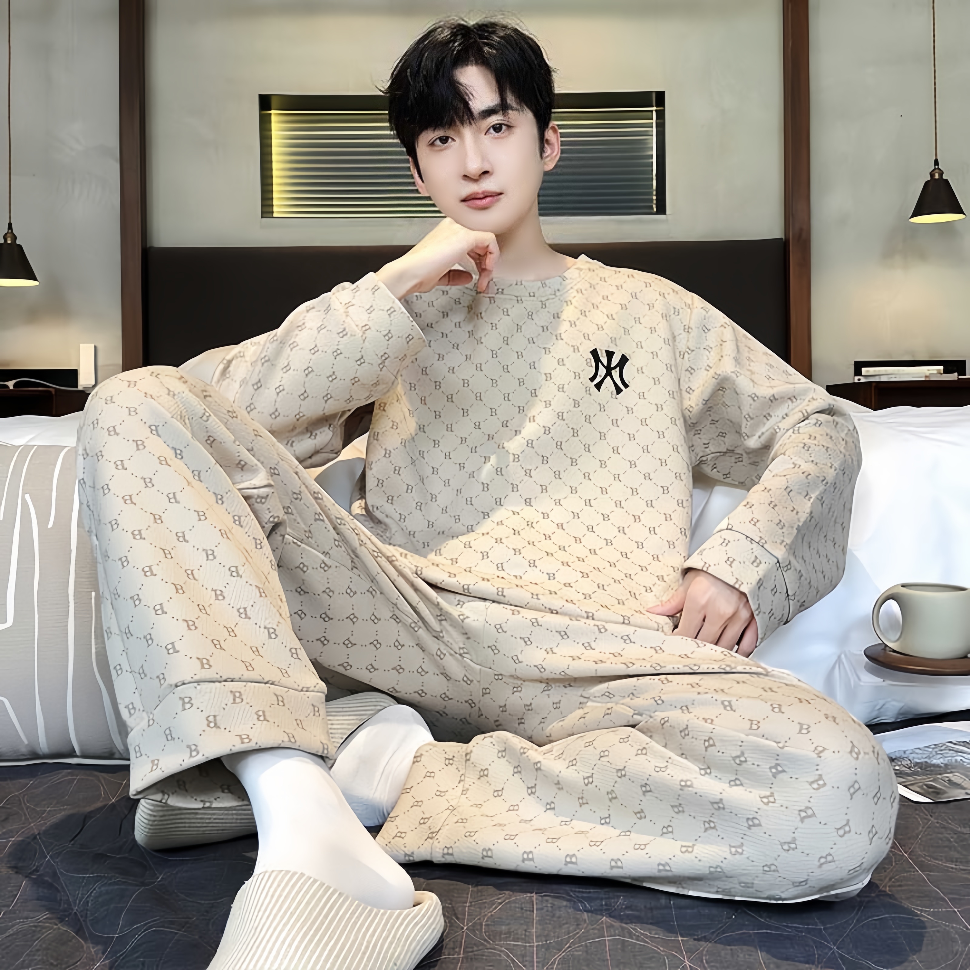 2024新款睡衣男士春秋季纯棉长袖青年休闲外穿全棉大码家居服套装