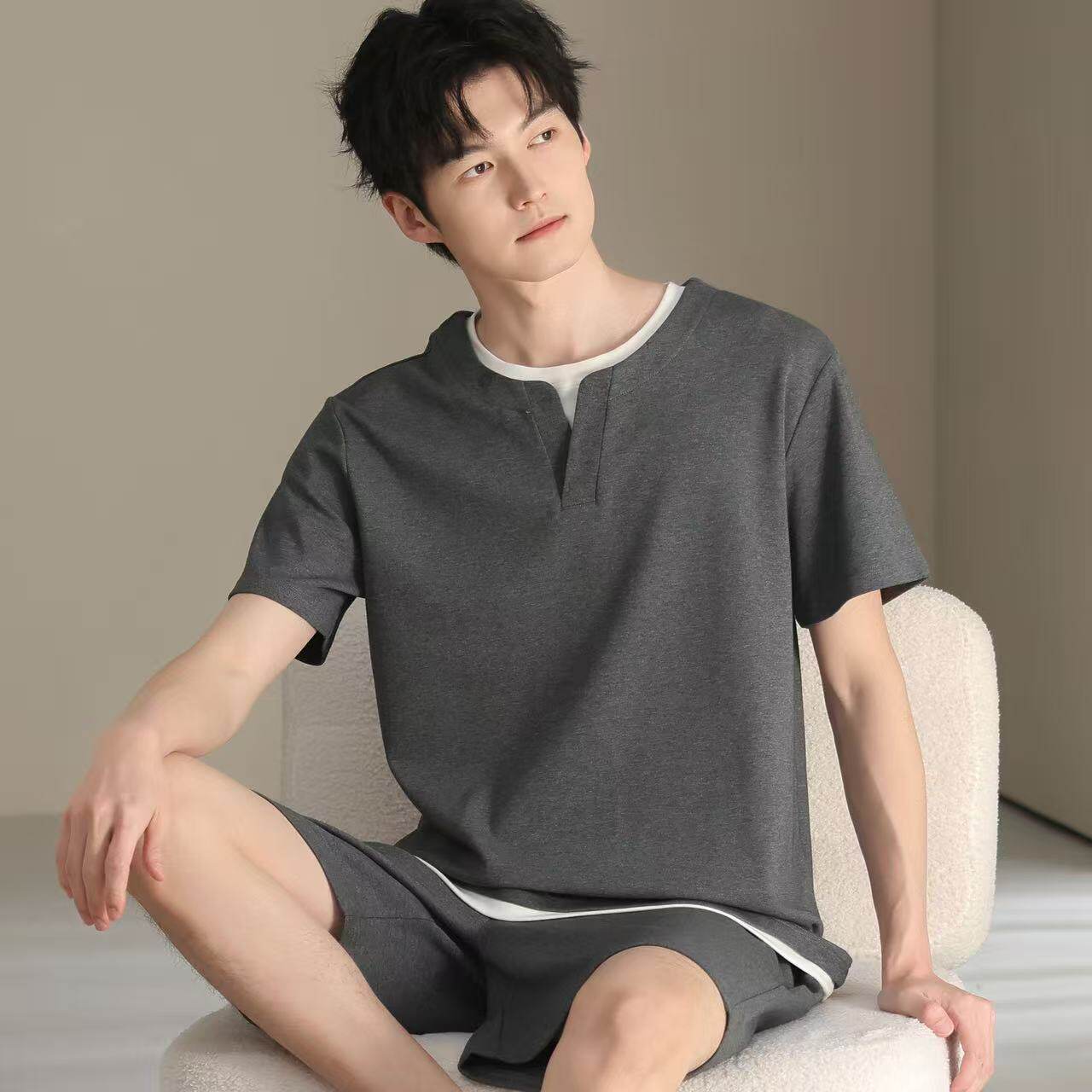 100%纯棉睡衣男士夏季短袖夏天薄款可外穿休闲宽松全棉家居服套装