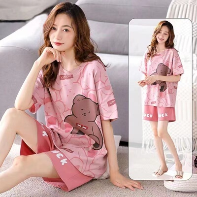 2025年新款睡衣女夏季纯棉短袖短裤薄款大码全棉可外穿家居服套装