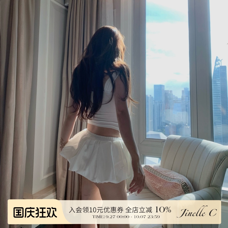 JInelle【夏日捕梦】2025夏季新品蕾丝A字女神白色花苞半身裙女