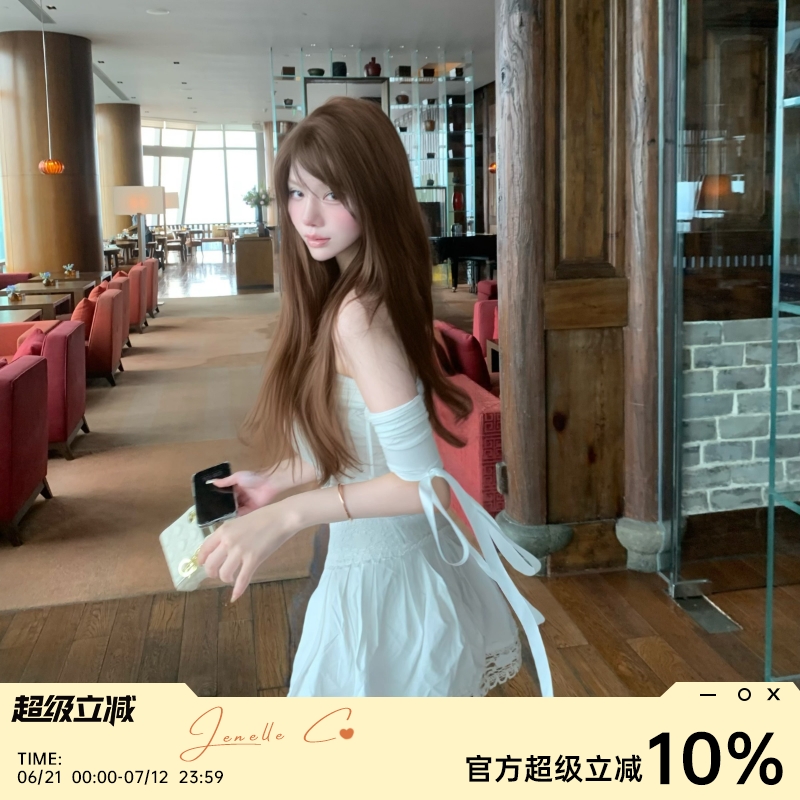 Jinelle2025夏季新品御姐风仙女露肩一字领飘带上衣女