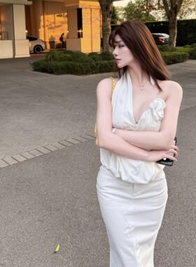【3折清仓不退不换】不退可换码 清冷感仙女感单肩花上衣