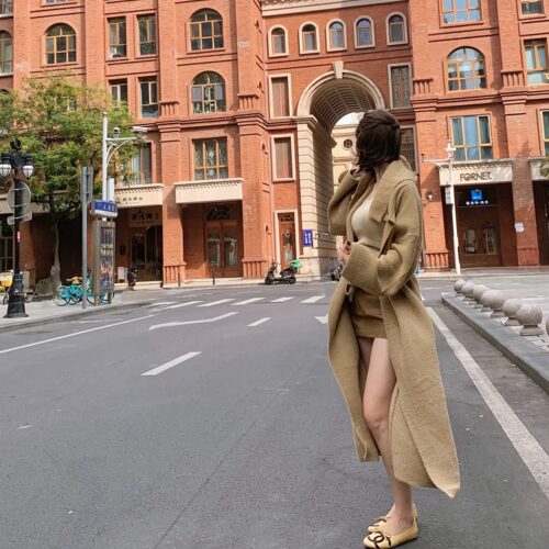 Jinelle 10/28 20:00 仿欧貂绒翻领针织收腰系带大衣外套开衫