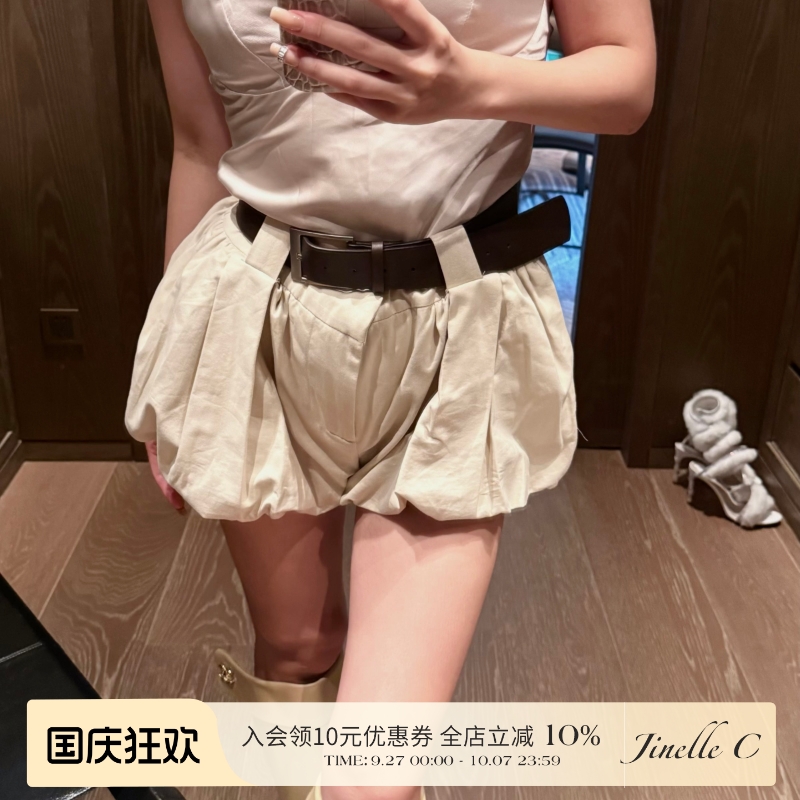 Jinelle秋季新品气质名媛 俏皮百搭外穿显瘦腰带花苞短裤女