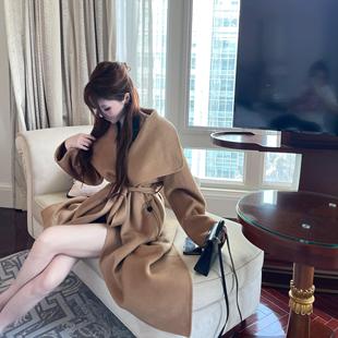 轻奢休闲慵懒风中长款 JC名媛 双面羊毛大翻领大衣女