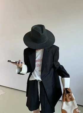 日本VVA阿水同款小众简约时尚光身黑色宝草爵士顶草帽旅游沙滩宽