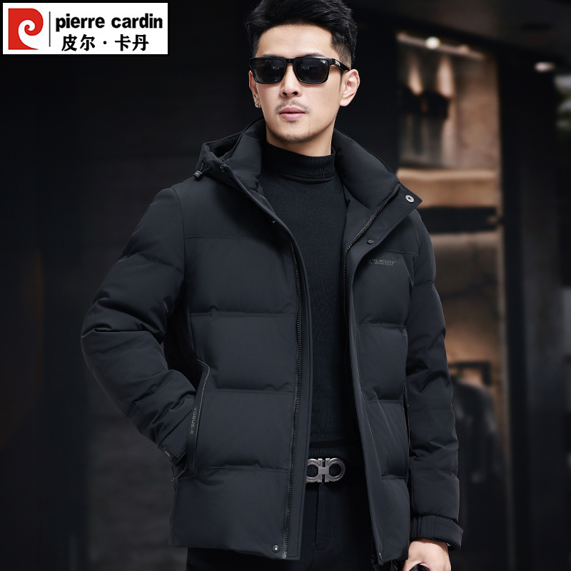 皮尔卡丹休闲连帽冬季短羽绒服男