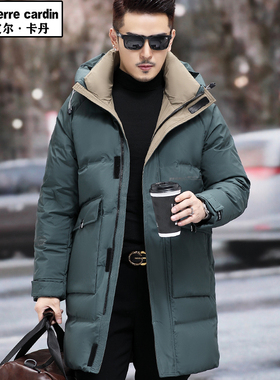 皮尔卡丹2025冬季新款男士羽绒服中长款外套休闲加厚保暖连帽羽绒