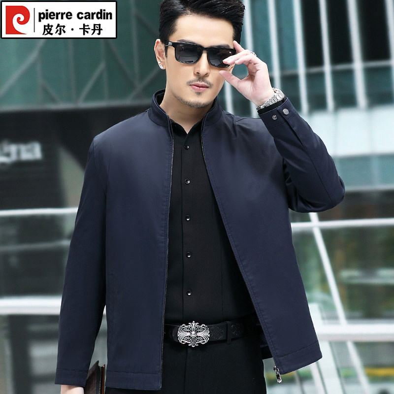 皮尔卡丹新款男士夹克外套春秋季商务休闲中年立领纯棉薄款爸爸装