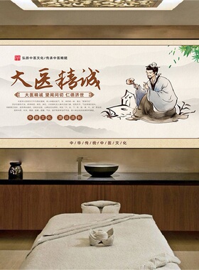 中医养生背景墙壁画望闻问切海报
