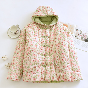 新款纯手工棉花棉袄女士棉衣棉服秋冬加厚保暖里外纯棉小花袄外套