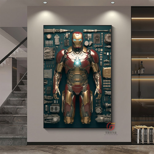 钢铁蜘蛛侠漫威机甲挂画复仇者联盟绿巨人电影电竞酒店客厅装饰画