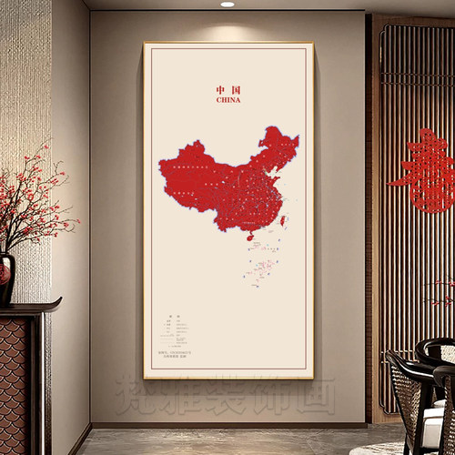 中国红地图装饰画爱国革命党主题伟人玄关客厅行政办公室公司挂画