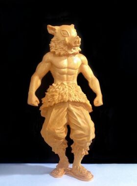 金匠大作黄金檀木雕少年猪头创意桌面摆件送男友生日礼物大力士狼