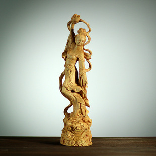 金匠大作工艺品女神中式木质家居客厅办公室美女人物天女散花摆件