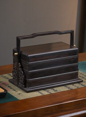 金匠大作三层提盒红木中式提篮紫光檀木点心盒实木质古典精品果盘
