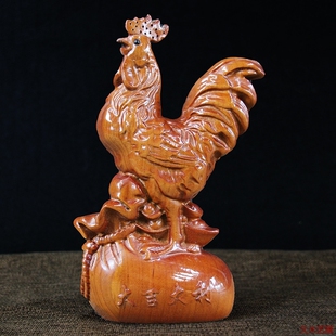 金匠大作桃木雄鸡金鸡报晓生肖鸡木雕摆件大号 客厅办公室装饰工