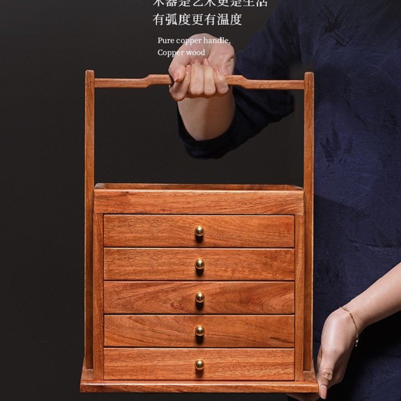 金匠大作甸花梨提篮储物五斗柜中国风红木五层收纳文玩茶饼盒实木,商业/办公家具,茶叶柜,淘宝优惠券,粉丝福利购,淘宝优惠卷