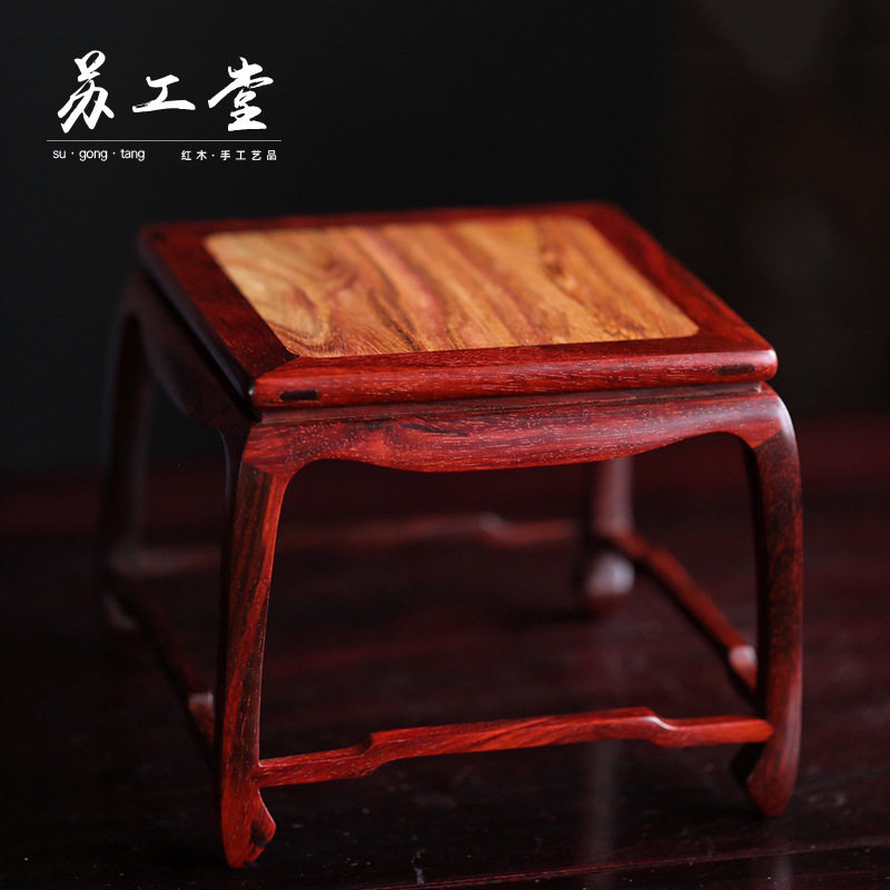 金匠大作小叶紫檀镶嵌黄花梨四方底座中式木质佛像花瓶家用底座