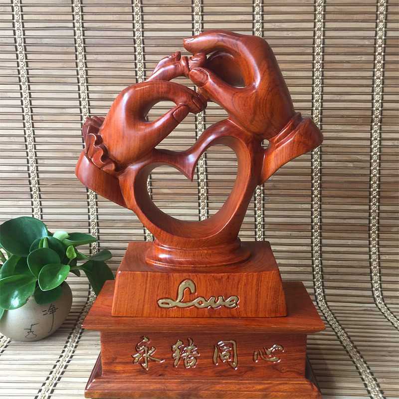金匠大作销售花梨木永结同心摆件实木雕刻结婚恋礼品红木工艺品摆