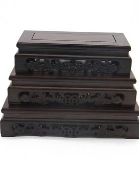 金匠大作红木工艺品实木玉石镂空雕花黑梓木长方形花瓶盆景摆件蝙