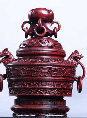 金匠大作精美赞比亚血檀莲花薰香炉非洲小叶紫檀茶道香炉工艺品摆