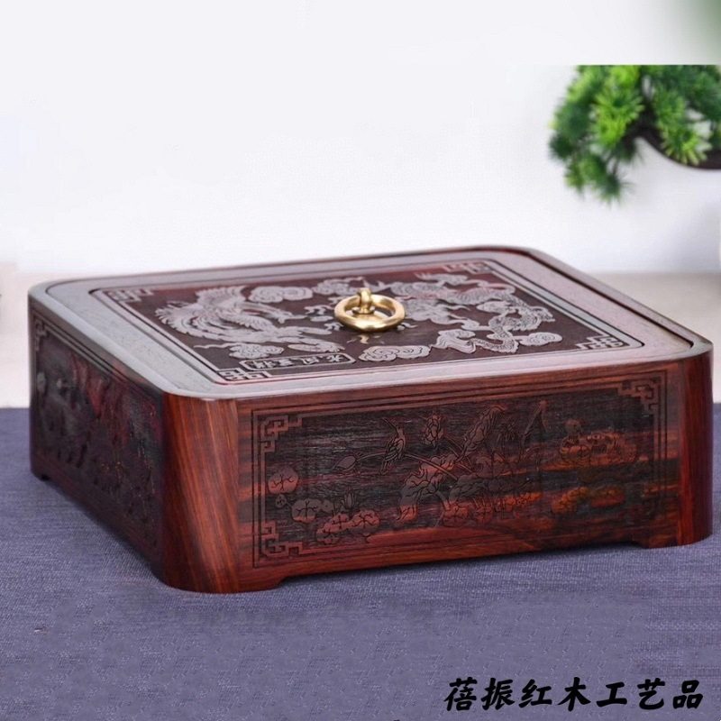 金匠大作大红酸枝素面雕花龙凤呈祥果盒分格客厅茶几零食盒果盘,家居饰品,果盘/果篓,淘宝优惠券,粉丝福利购,淘宝优惠卷