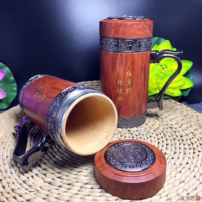 金匠大作新款红豆杉杯子商务聚会送礼男士木质车载便携水杯可刻