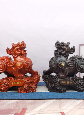 金匠大作花梨黑檀实木雕刻貔貅摆件木质皮休麒麟客厅家居红木礼品