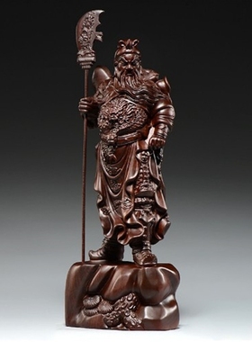 金匠大作实木关二爷木雕刻佛像摆件工艺品黑檀木人物关公武财神关