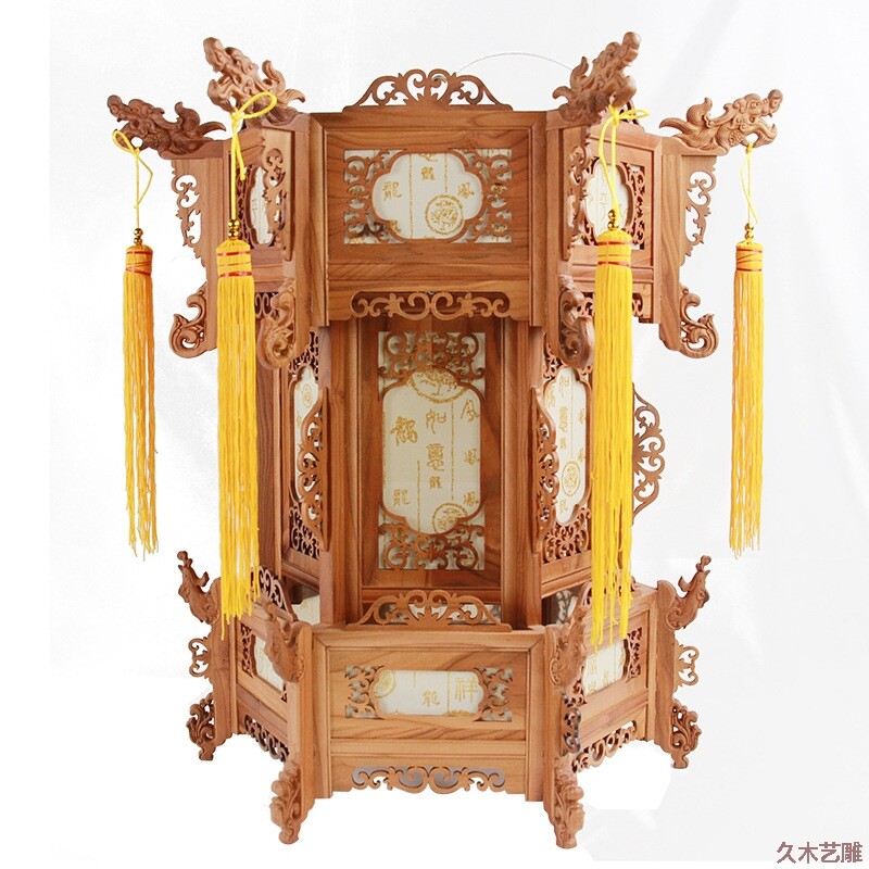 金匠大作桃木中式复古宫灯装饰室内电动吊灯木质六角灯笼艺术品客