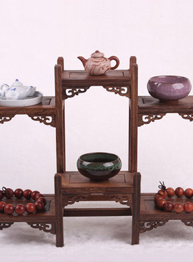 金匠大作黑鸡翅木小博古架实木多宝阁紫砂茶壶茶具架子摆件木托底