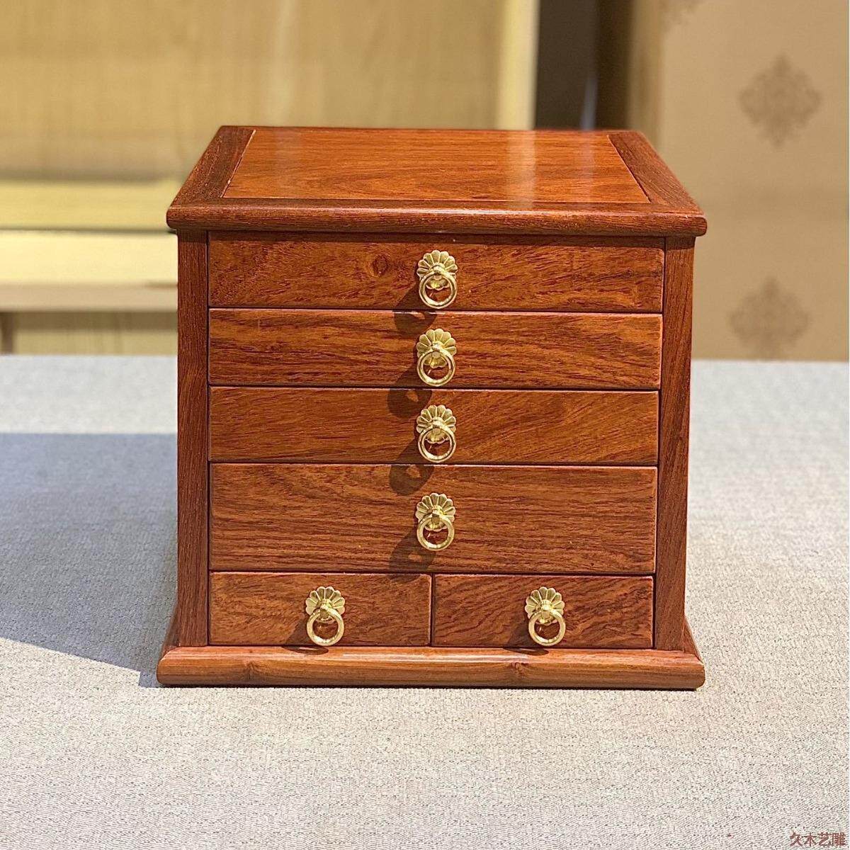 金匠大作缅甸花梨实木普洱茶盒子茶饼盒竹茶饼收纳盒抽屉式分茶盘