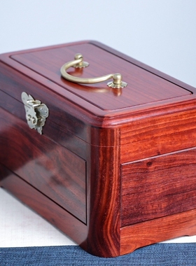 金匠大作红木首饰收纳盒高档精致珠宝盒带锁复古风小叶紫檀手提箱