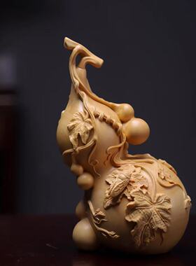 正宗小叶黄杨木精雕葫芦一鸣惊人摆件家居客厅办公装饰品工艺品