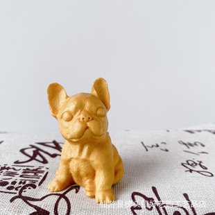 金匠大作黄金檀木雕斗牛犬实木雕刻手把件桌面摆件送礼品卡通